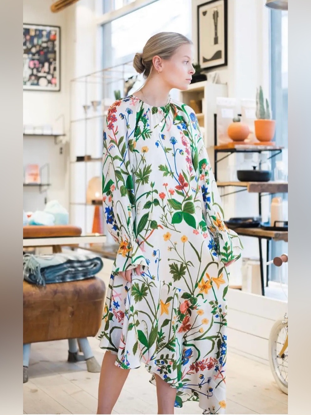 Rodebjer Auda Silk Dress Sz M Ros och Lilja Gocken Jobs Asymmetrical Midi Floral